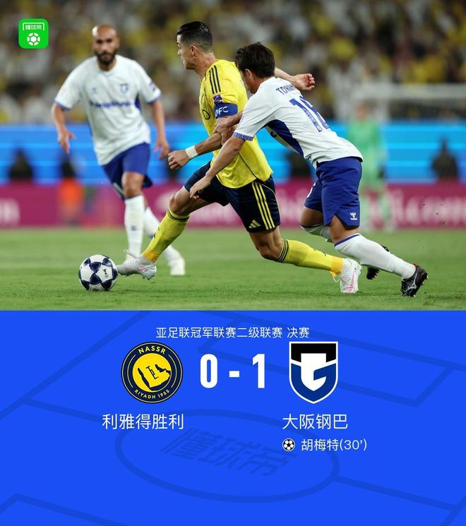 大阪钢巴1-0力克利雅得胜利，胡梅特绝杀破门助球队首夺亚冠二级联赛冠军，亚洲足球新势力崛起引关注